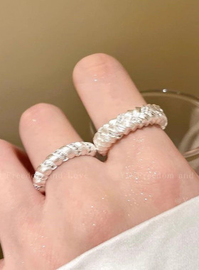 素圈新款锆石拉丝戒指女小众轻奢食指戒高级设计感对戒情侣指环潮