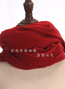 韩仿羊绒秋冬女纯色枣红酒红围巾加大披肩灰色黑色学生围脖加厚款