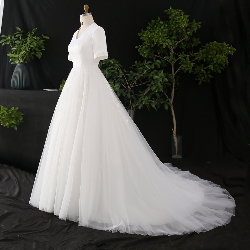 大码婚纱2020新款新娘v领简约复古 雪蜜鸟婚纱