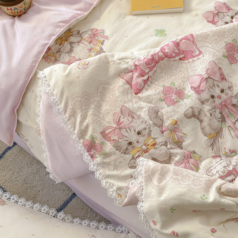 A+母婴级洛丽塔公主风水洗双层纱夏被绗缝可机洗儿童单双人被子