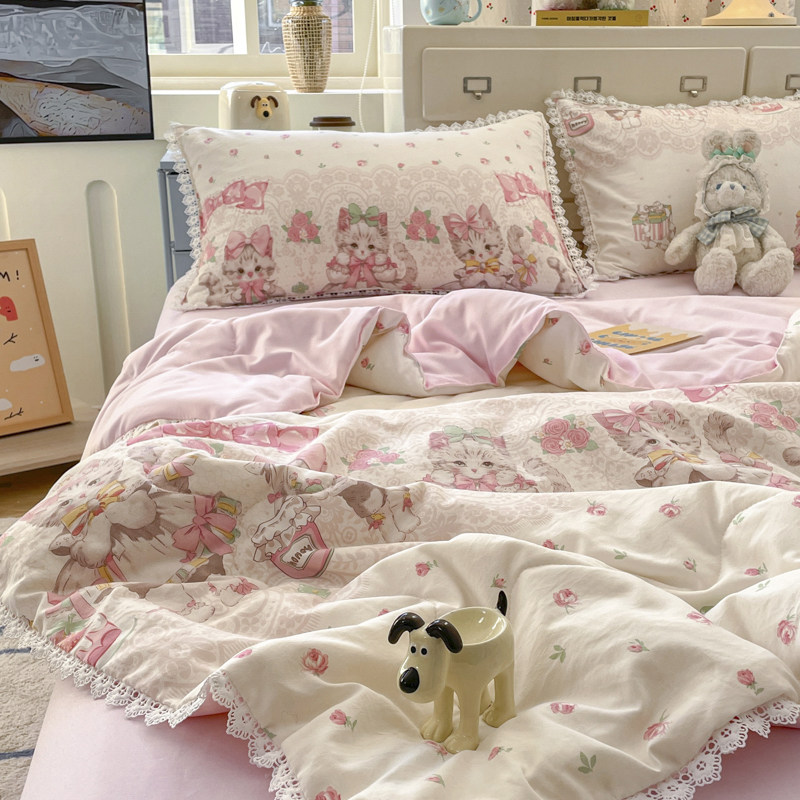 A+母婴级洛丽塔公主风水洗双层纱夏被绗缝可机洗儿童单双人被子