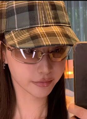 Y2K辣妹椭圆无框银色墨镜女复古欧美风网红气质凹造型显瘦太阳镜