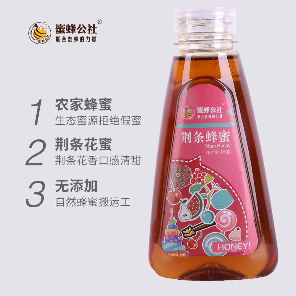 蜜蜂公社食品旗舰店买1送1蜜蜂公社荆条蜂蜜荆条蜜农家自产480g小瓶装纯正天然蜂蜜瓶3
