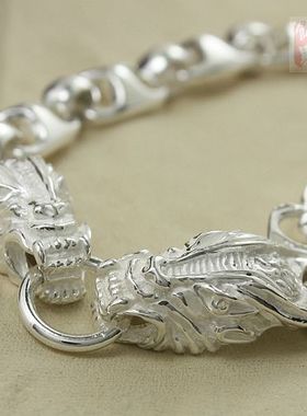 包邮99纯足银龙头手链貔貅复古
