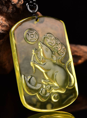 金耗催吉福鼠献桃黄水晶吊坠饰物饰品鼠形饰品男女礼物