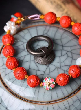 朱砂红砂高含量红砂满心欢喜平安扣桃花单圈手链男女饰品