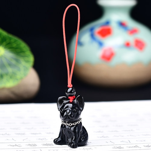 天然黑曜石狗吊坠生肖属兔小狗形饰物挂件玉狗吉祥物男女饰品 - 图2