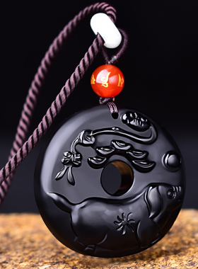 福满乾坤黑曜石平安扣吊坠属羊生肖羊2026年佩戴转运珠项链