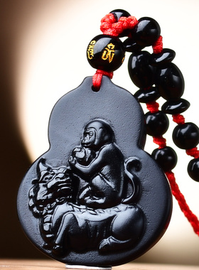 白泽封侯吉祥宏吊坠2026年属蛇人黑曜石吉祥物男女生肖蛇项链挂件