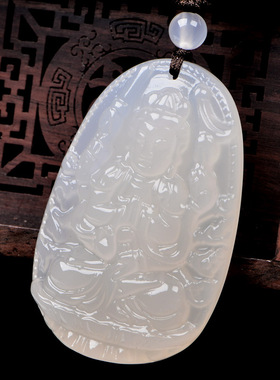 白色玉髓生肖鼠八大守护神吊坠