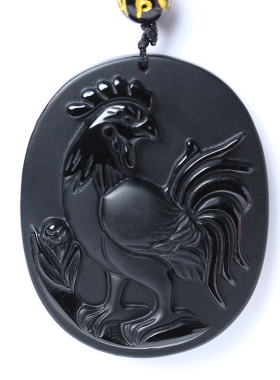 黑曜石生肖鸡吊坠玉鸡吉祥物鸡型鸡形饰品饰物玉石挂件礼物