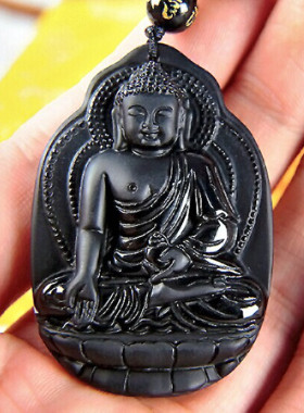 黑曜石磨砂款药师佛挂件项链吊坠
