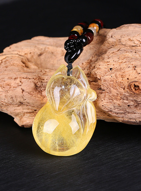 天然双狐催缘金发晶吊坠