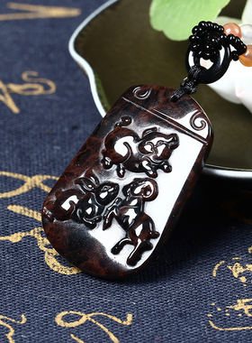 天然红竹石亥卯未金丝项链吊坠