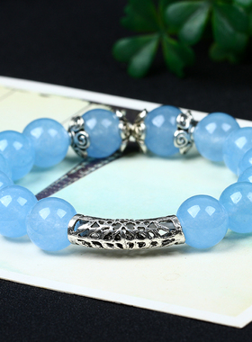 蓝绒晶镶嵌紫冰银手链蓝水晶礼物