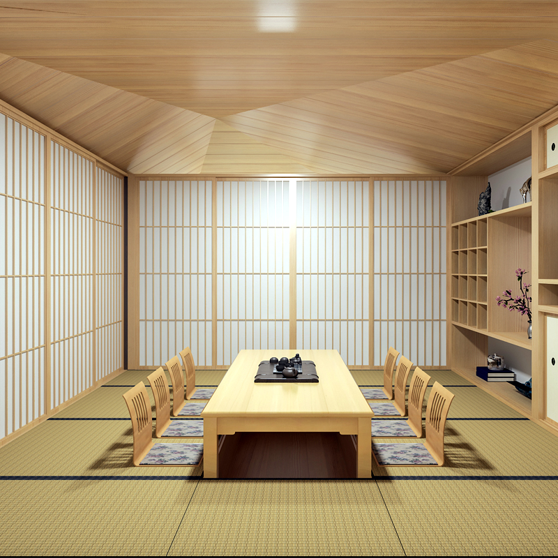 日本桧木榻榻米整体全屋定制地台衣书柜床一体移门中式儿童房设计
