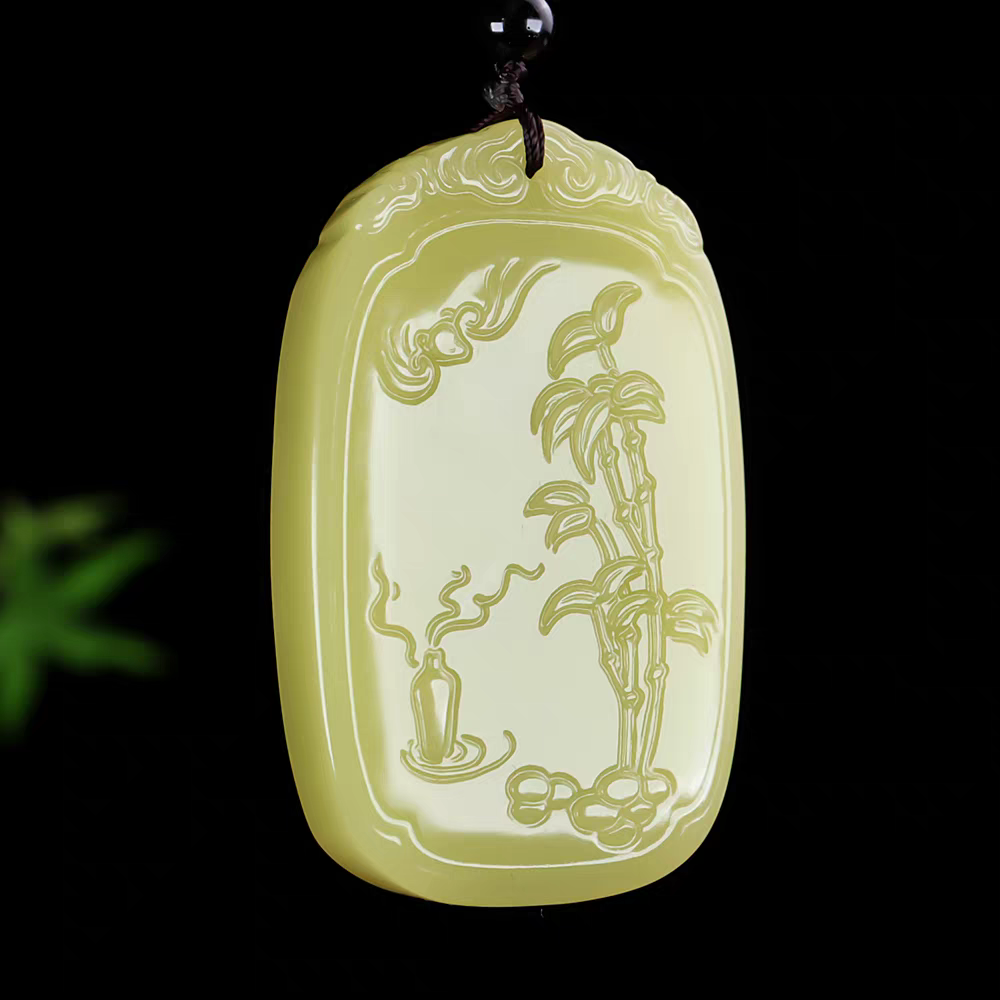 天然和田玉竹子手把件福寿平安节节高大号平安牌黄口料玉石挂件 - 图1