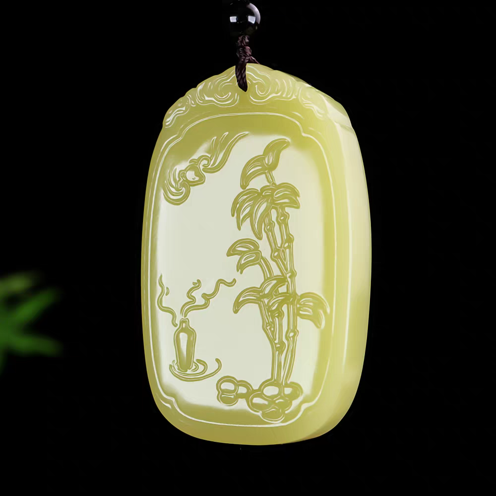 天然和田玉竹子手把件福寿平安节节高大号平安牌黄口料玉石挂件 - 图0