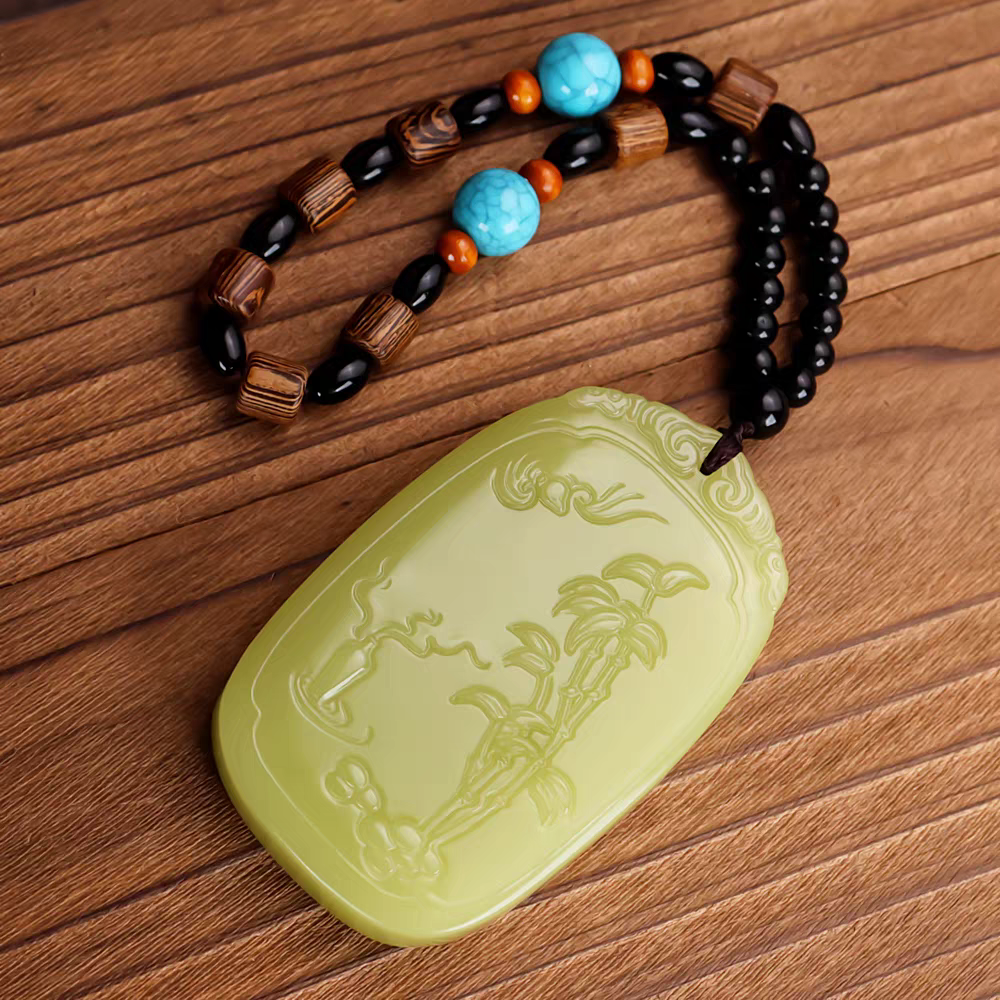 天然和田玉竹子手把件福寿平安节节高大号平安牌黄口料玉石挂件 - 图2