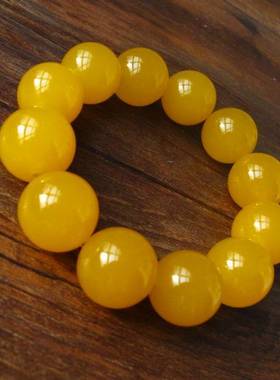 青峰玉器黄玉髓手链戈壁玉黄玉圆珠男款手珠20mm
