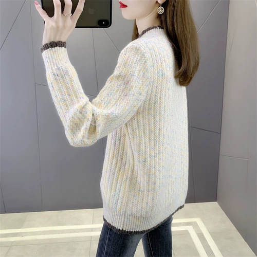 Демисезонный трикотажный свитер, свободный крой, высокий воротник, в западном стиле