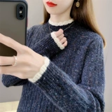 Демисезонный трикотажный свитер, свободный крой, высокий воротник, в западном стиле