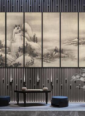 大气山水装饰画新中式餐厅饭店包间挂画客厅背景墙画竖幅水墨壁画