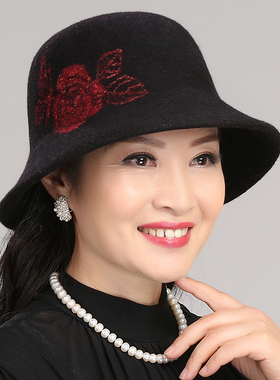 冬天羊毛呢女士老年人奶奶帽子