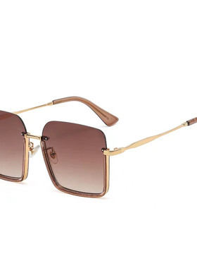 韩版潮白色半框防紫外线太阳眼镜女高级感防晒方形圆脸显脸小墨镜