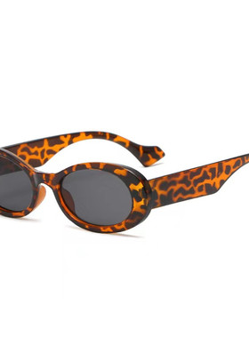 复古椭圆形豹纹小框墨镜街拍窄片ins风女高级感百搭显瘦太阳眼镜