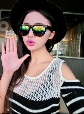 太阳镜2024水银反光复古方框炫彩