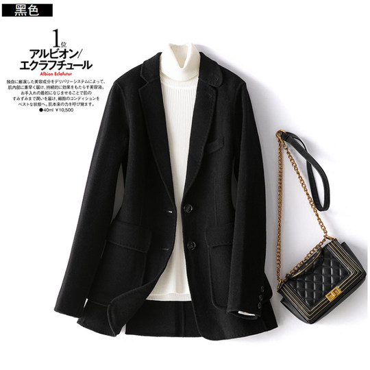 2025新款网红韩版双面羊毛呢外套单排扣修身纯色通勤呢子西装外套