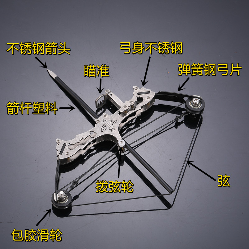 不锈钢微型迷你复合弓箭滑轮弓箭反曲弓箭带瞄准武器小型弓箭射箭 - 图0