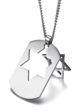 高级时尚新款钛钢军牌六芒星项链男霸气个性镂空方形牌子光面吊坠