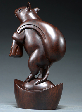 黑檀木雕老鼠摆件十二生肖鼠家居饰品客厅装饰红木工艺品礼品