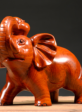 花梨木雕刻大象摆件是实木质一对象家居客厅玄关装饰品红木工艺品