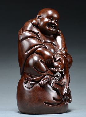 黑檀木雕弥勒佛像摆件木雕笑佛实木质雕刻知足常乐家居装饰工艺品