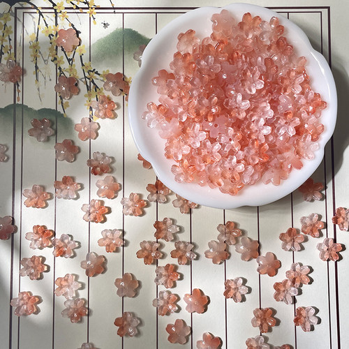 50颗10mm立体樱花琉璃中孔花朵小花diy古风发簪头饰手工制作材料 - 图3