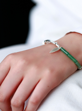 如此银作原创手作99纯银待听风声细手串竹叶女款手链简约时尚饰品