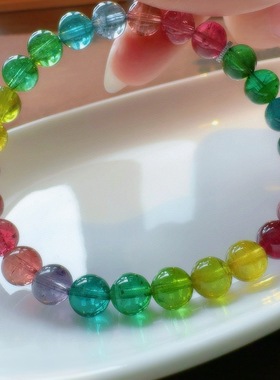 东海水晶天然彩虹碧玺手链一物一图通透正品碧玺手串老矿料旺夫石