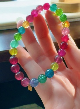 东海水晶天然彩虹碧玺手链一物一图通透正品碧玺手串老矿料旺夫石