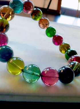 天然巴西全彩碧玺单圈手链旺夫石