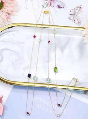 叠戴方块项链煜璇水晶锁骨链女