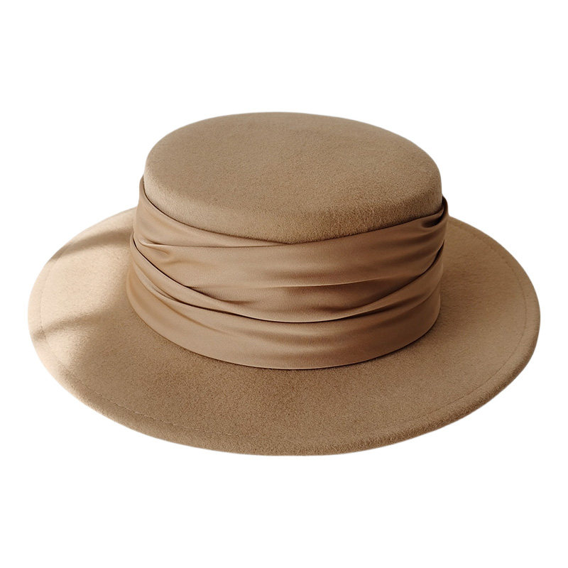 褶皱绸缎平檐羊毛呢礼帽女秋冬英伦复古显脸小毡帽优雅爵士帽子潮,淘宝优惠券,粉丝福利购,淘宝优惠卷