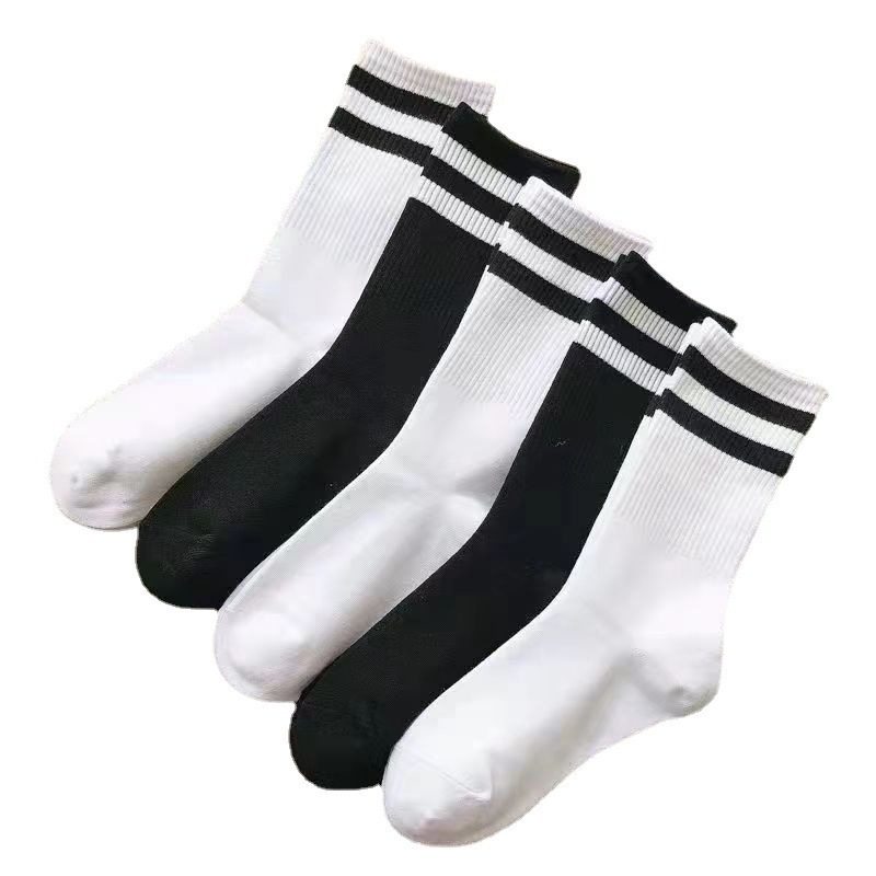 袜子男女春秋中筒袜条纹双杠学院风潮袜ins黑白棉袜JK长袜,淘宝优惠券,粉丝福利购,淘宝优惠卷