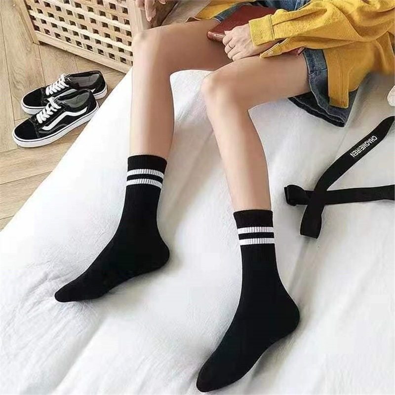 袜子男女春秋中筒袜条纹双杠学院风潮袜ins黑白棉袜JK长袜,淘宝优惠券,粉丝福利购,淘宝优惠卷