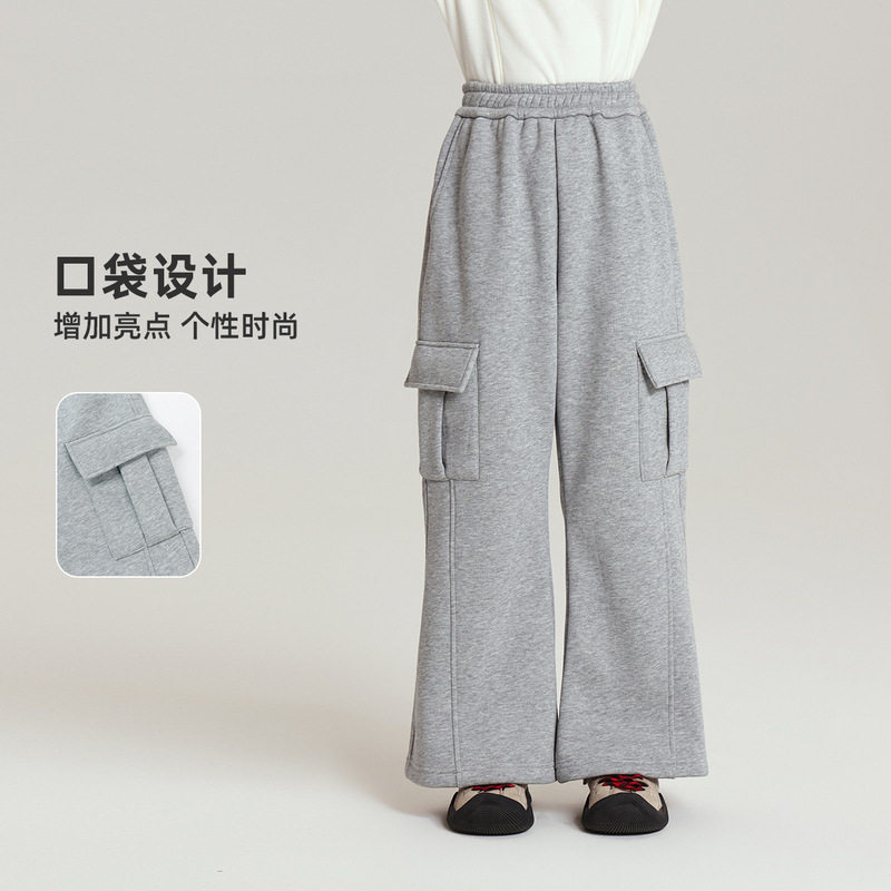 布丁哈鲁童装裤子2025冬季加绒工装长裤奥利绒内里女童加绒