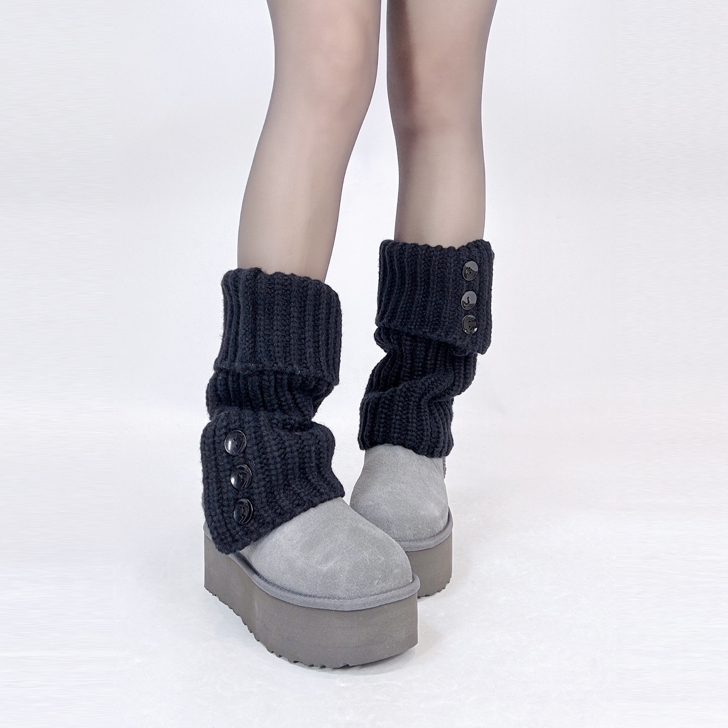 韩版秋冬季新款加厚保暖袜套女个性粗针毛线款纽扣饰品显瘦堆堆袜,淘宝优惠券,粉丝福利购,淘宝优惠卷