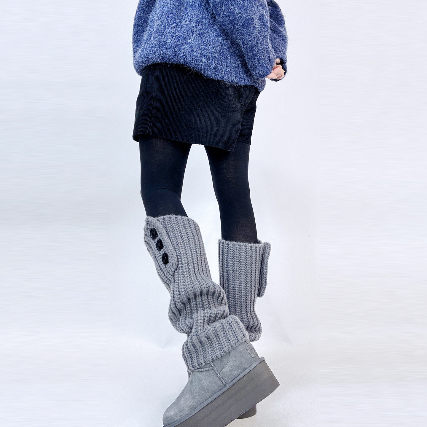 韩版秋冬季新款加厚保暖袜套女个性粗针毛线款纽扣饰品显瘦堆堆袜,淘宝优惠券,粉丝福利购,淘宝优惠卷