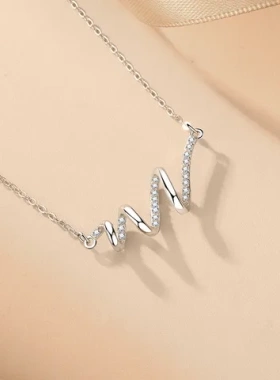 纯银女S925螺旋波浪项饰品项链心跳锁骨链潮心电图立体INS冷淡风